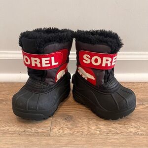 Sorel Kids Black and Red Winter Boots